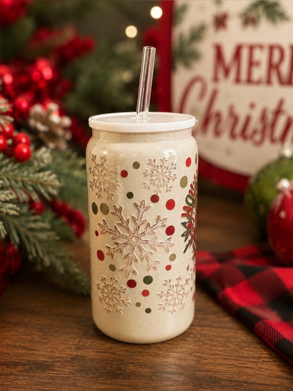 Holiday Grinch Glitter Tumbler with Straw - Cream - Picture 2 of 2